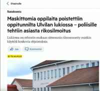 Maskittomia oppilaita poistettiin lukiosta